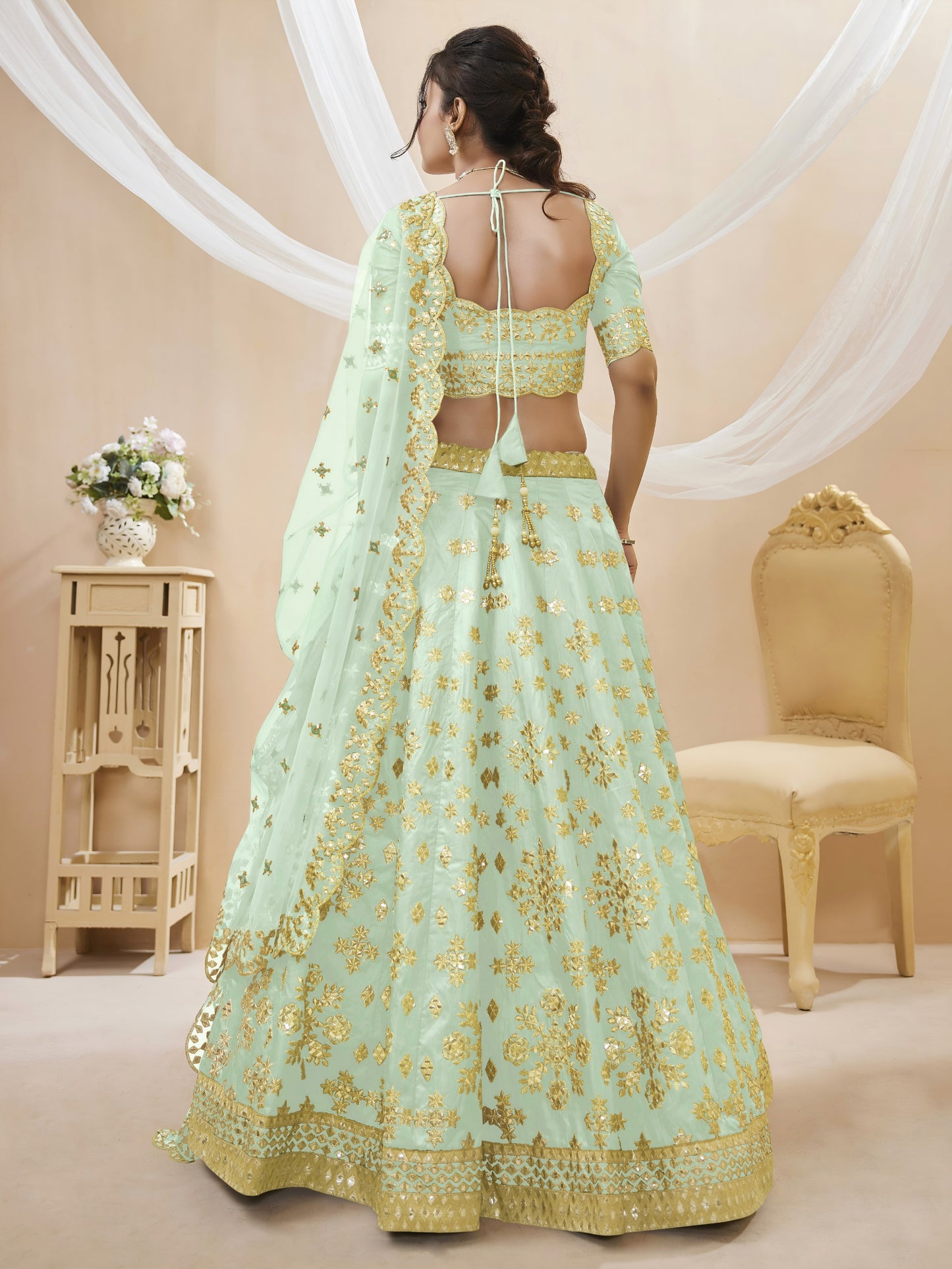 ROYAL PISTA FOIL EMBROIDERED LEHENGA
