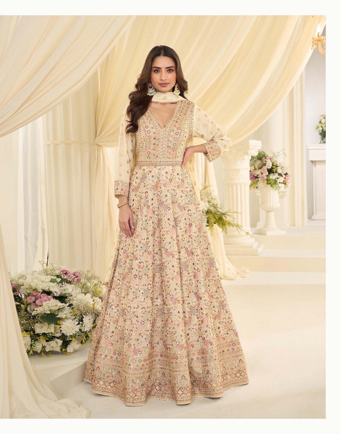 Regal tradition with modern sophistication Anarkali cut gown