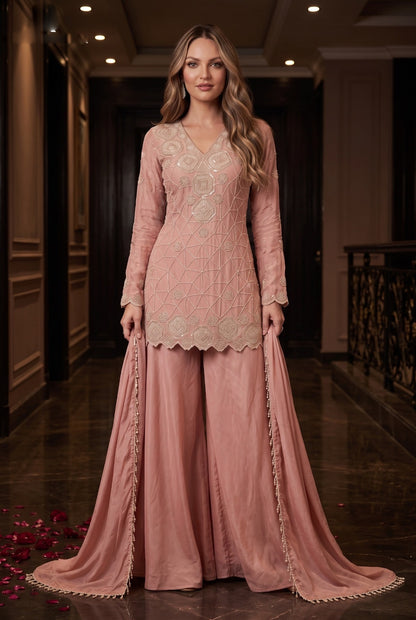 Glamorous Geometric Embroidered Sharara Set