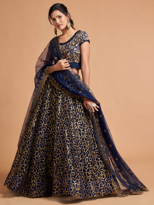 Navy Blue Sequins Embroidered Lehenga Choli