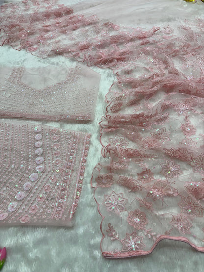 Blush Pink Butterfly Net Sequin Saree