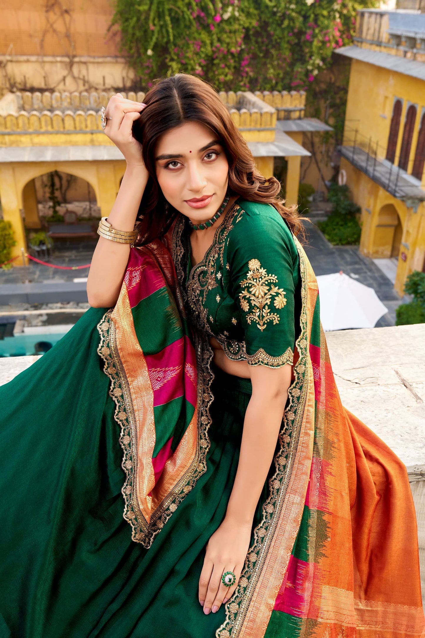 Vichitra Silk Lehenga Choli with Sequin & Thread Embroidery Work