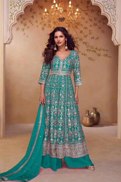 Elaborate silver-toned embroidery luxurious texture Anarkali set