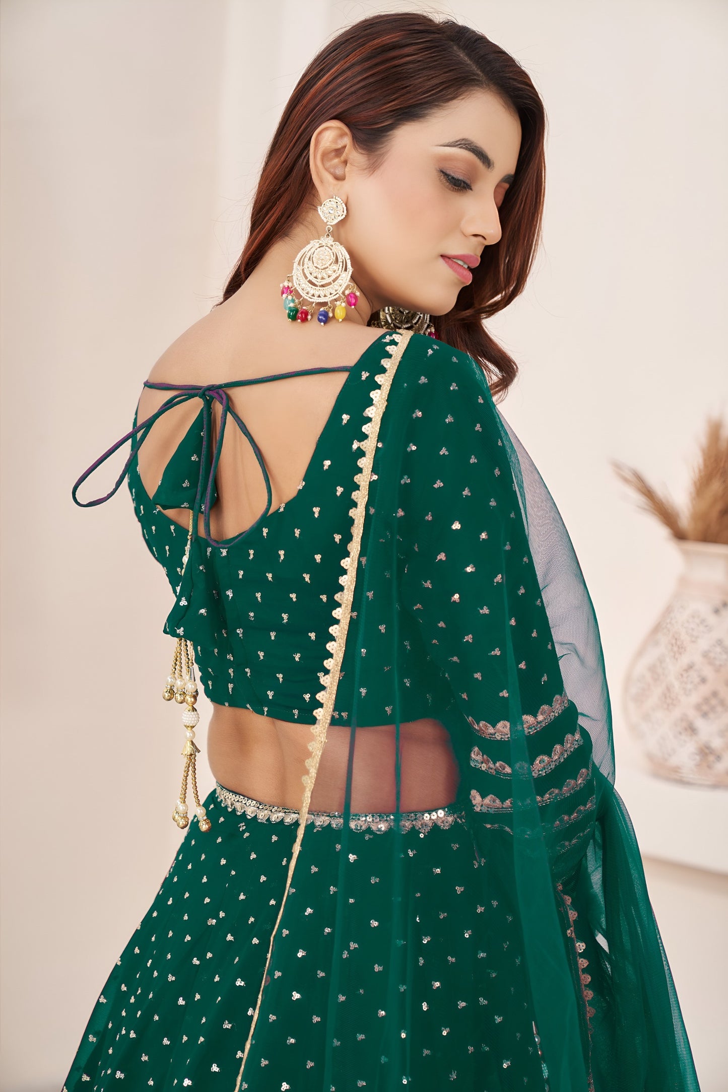 Elegant Teal Green Georgette Lehenga Choli with Zari & Sequin Embroidery