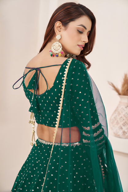 Elegant Teal Green Georgette Lehenga Choli with Zari & Sequin Embroidery