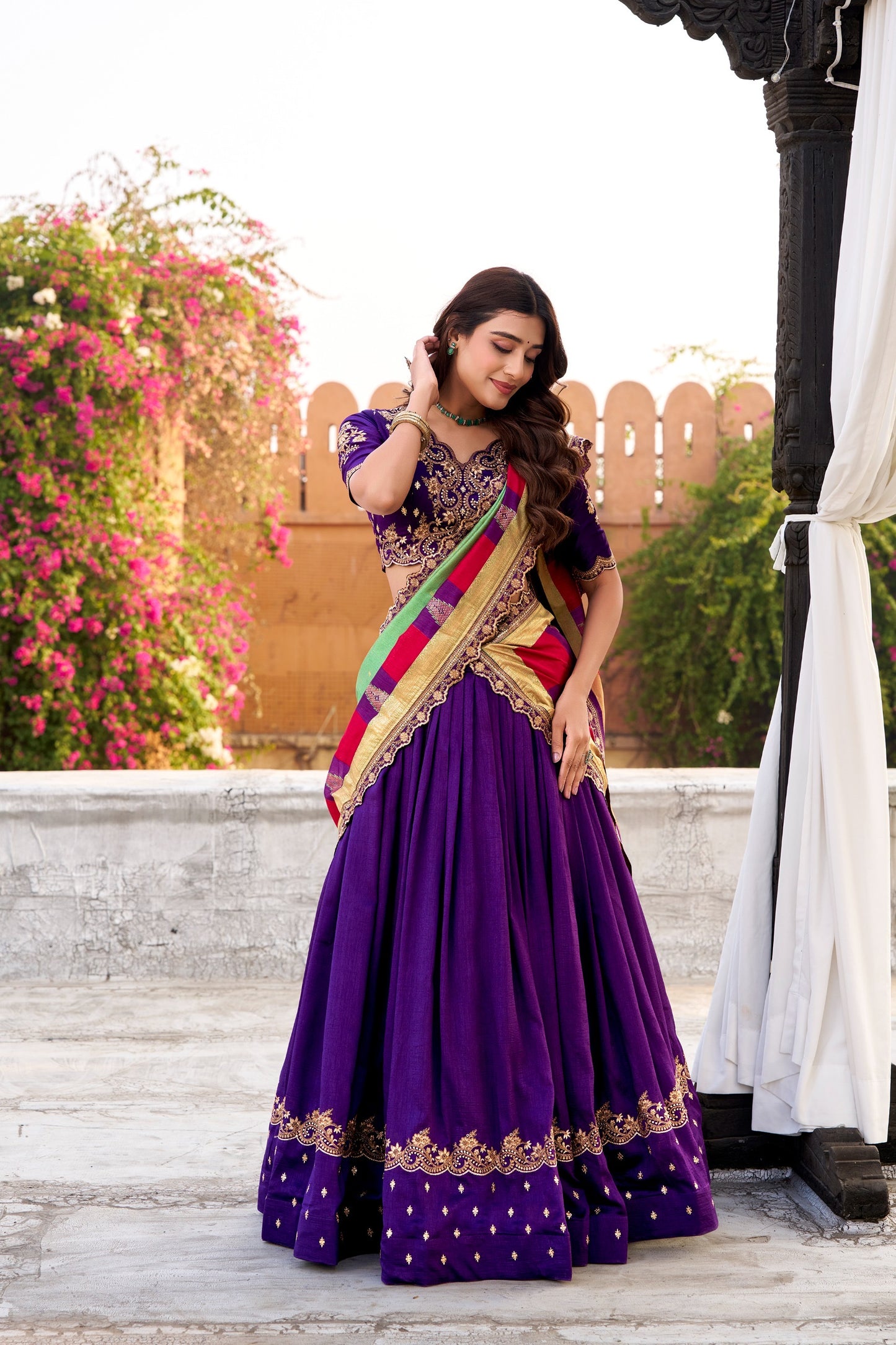 Vichitra Silk Lehenga Choli with Sequin & Thread Embroidery Work