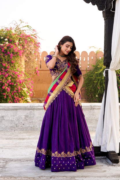 Vichitra Silk Lehenga Choli with Sequin & Thread Embroidery Work