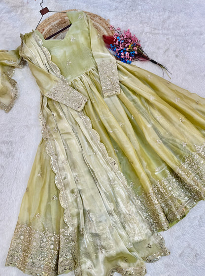 Elegant Fendi Silk Gown with Heavy Sequins & Zari Embroidery