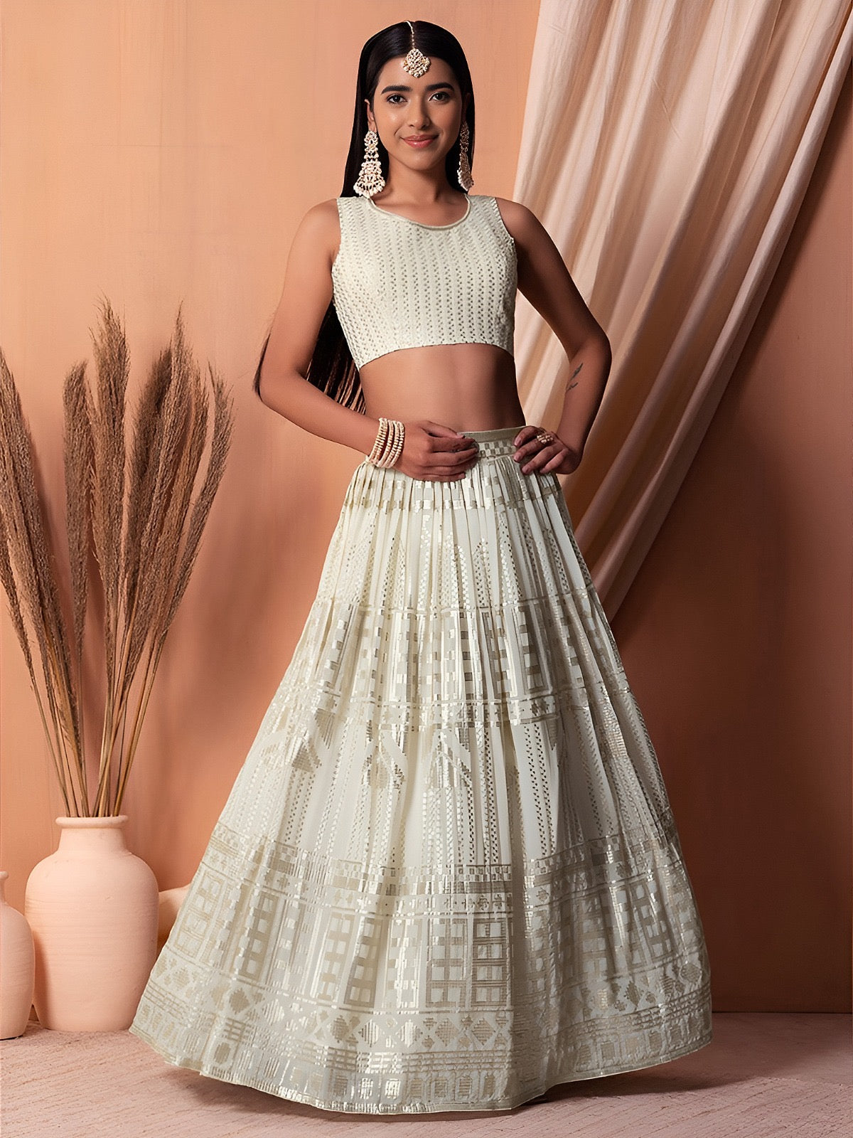 Elegant Ivory Sequin Designer Lehenga Choli