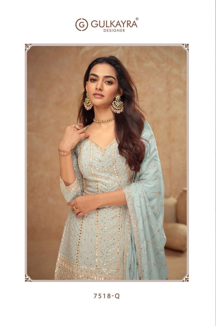 Gulkayra Designer Elegant Real Chinon Plazo set with mirror work