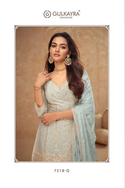 Gulkayra Designer Elegant Real Chinon Plazo set with mirror work