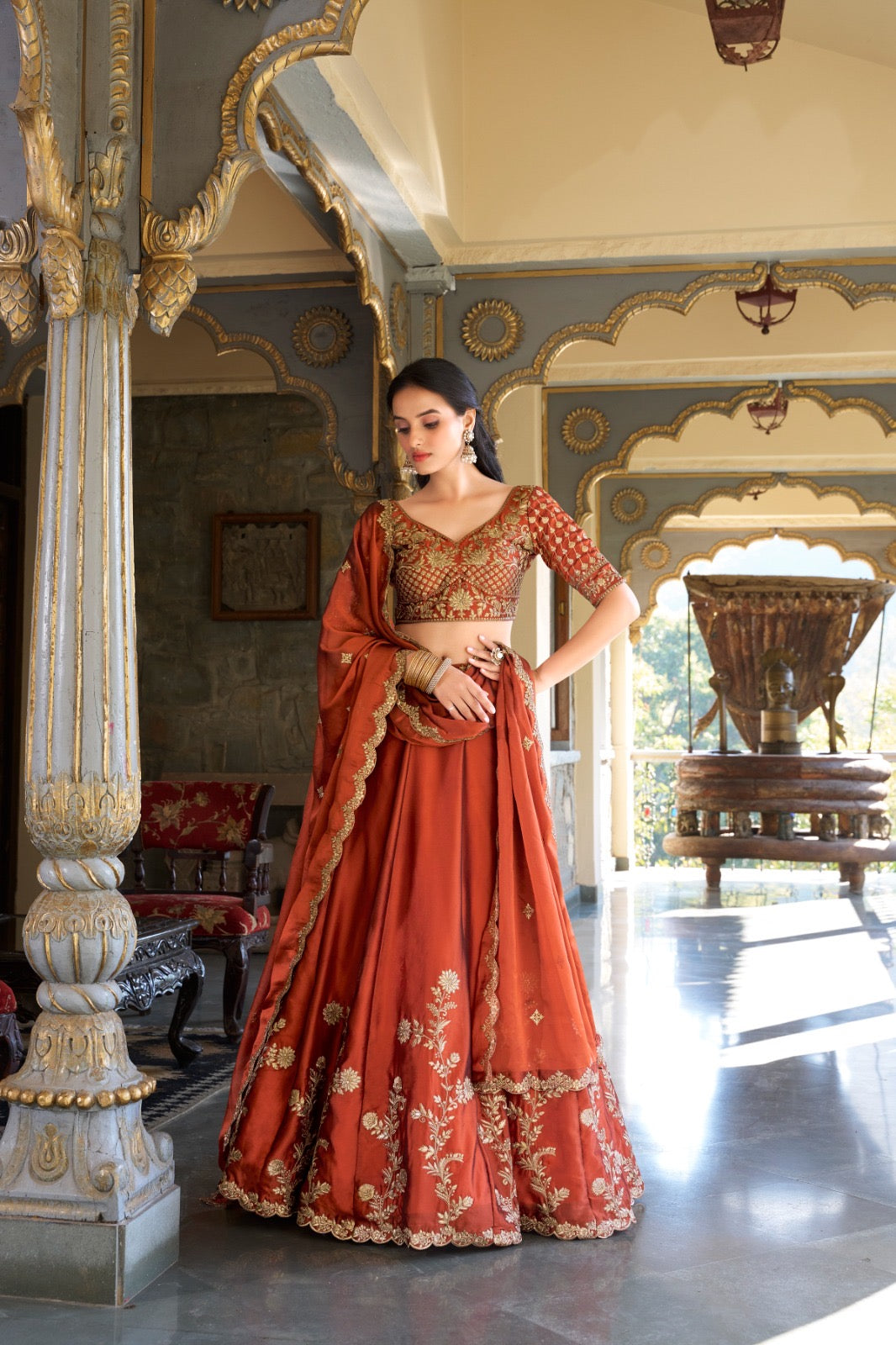 Designer Rangoli Silk Lehenga - Sequins & Thread Embroidery Set