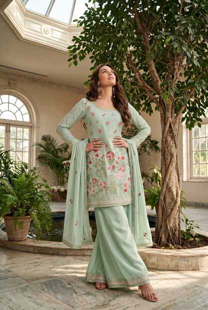 Meadow Bloom Premium Chinon Embroidered Suit Set with Dupatta