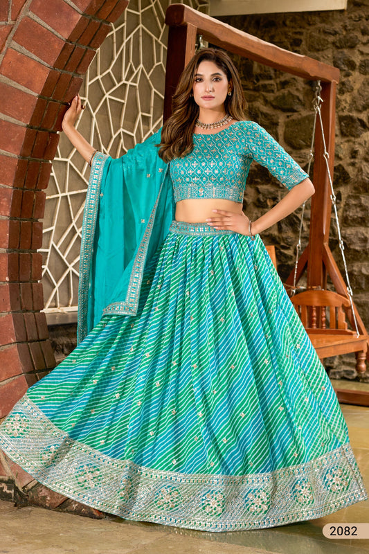 Leheriya Lehenga Choli with Embroidered Blouse and Dupatta