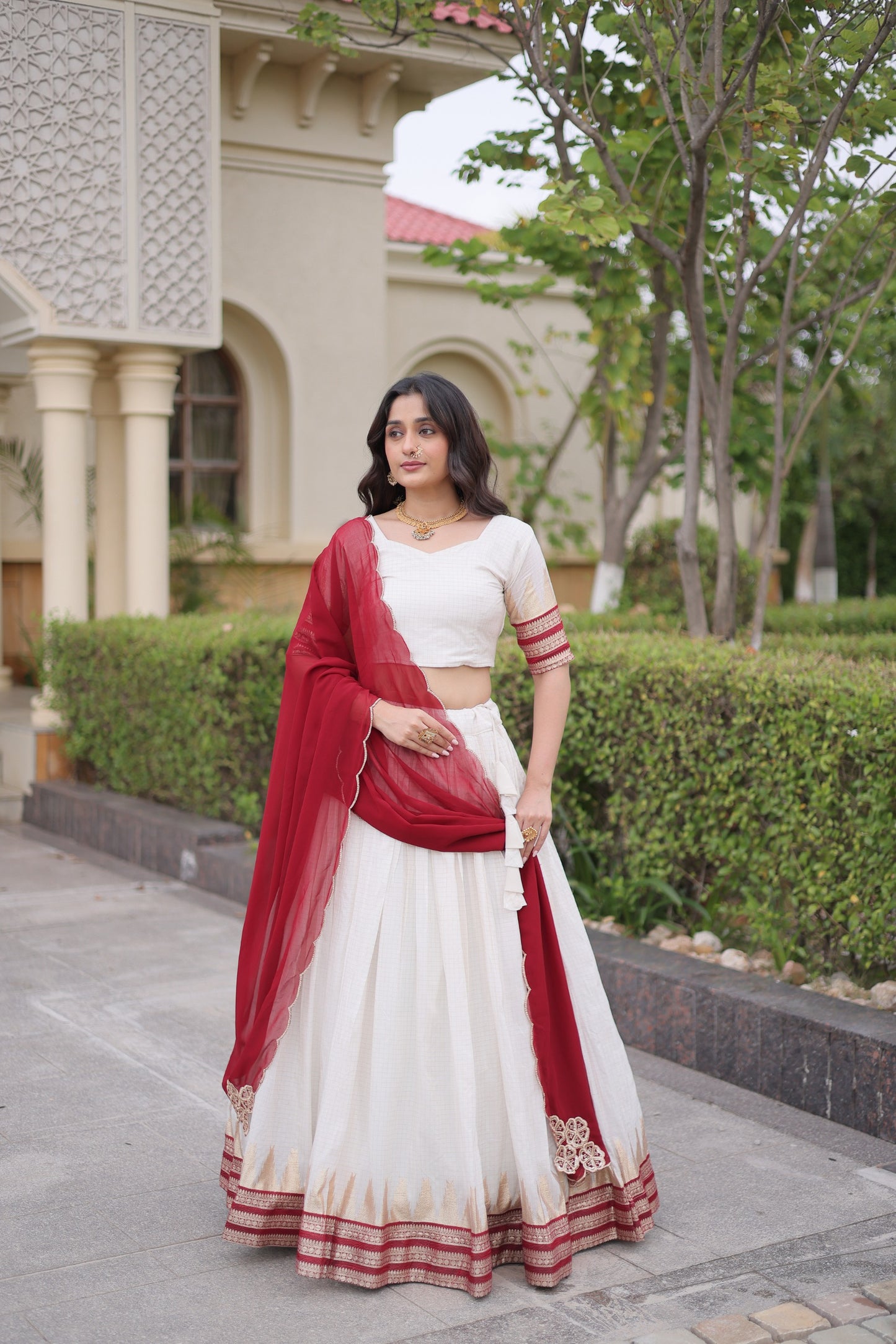 Onam Special Women's Premium Viscose jacquard Lehenga Choli Set with Contrast Dupatta