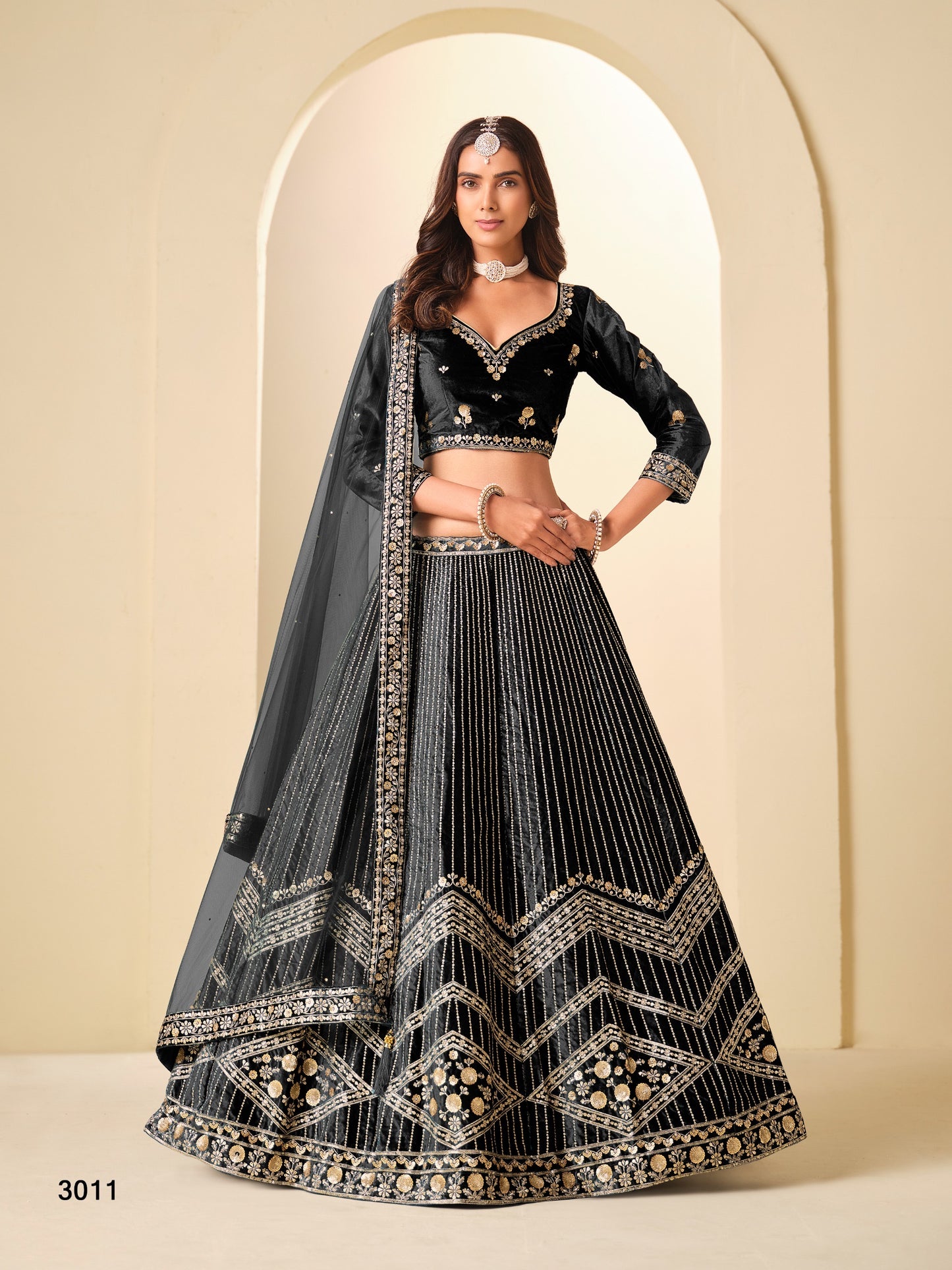 Ice Velvet Lehenga Choli with Heavy Zari and Sequins Embroidery