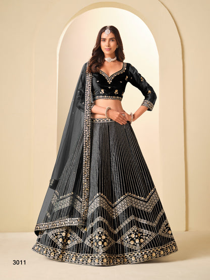 Ice Velvet Lehenga Choli with Heavy Zari and Sequins Embroidery
