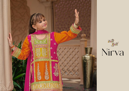 Nanni Munni Girls Traditional Orange-Pink Sharara Dress