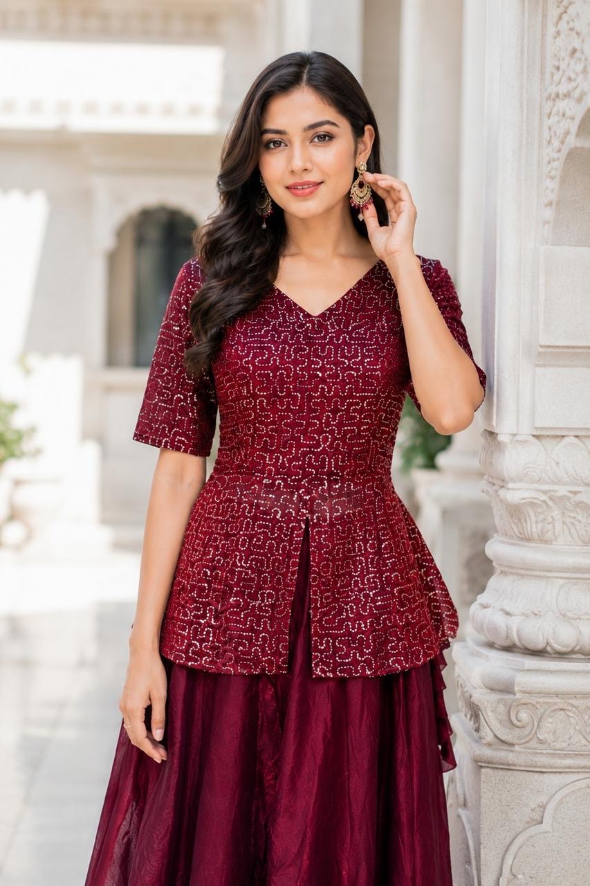 Royal Sequined Peplum Top with Flared Lehenga Skirt Set