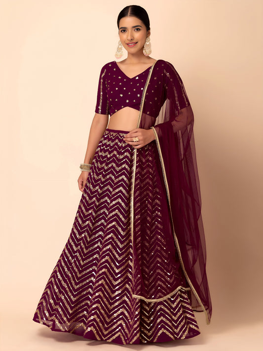 Royal Maroon Chevron Glam Lehenga Choli