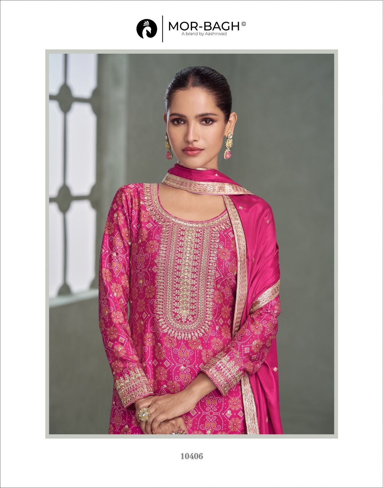 Gold Zari embroidery Plazo Kurta set with band