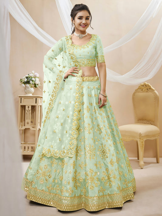 ROYAL PISTA FOIL EMBROIDERED LEHENGA