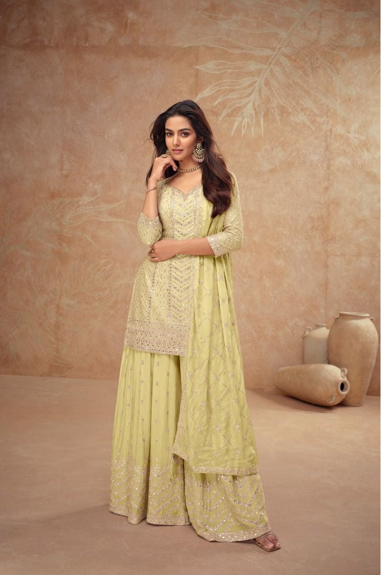 Gulkayra Designer Elegant Real Chinon Plazo set with mirror work