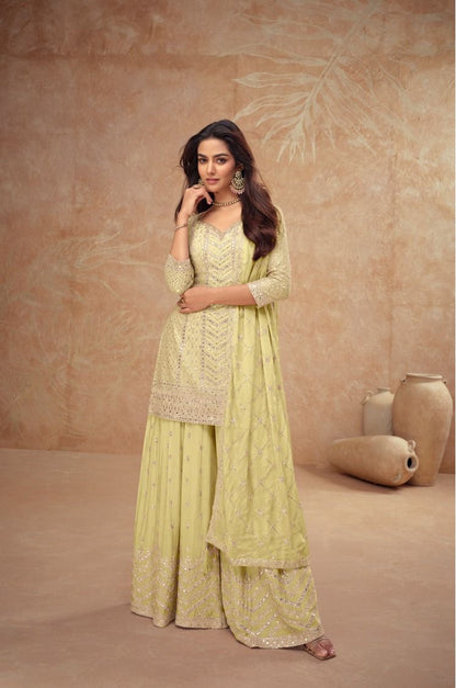 Gulkayra Designer Elegant Real Chinon Plazo set with mirror work