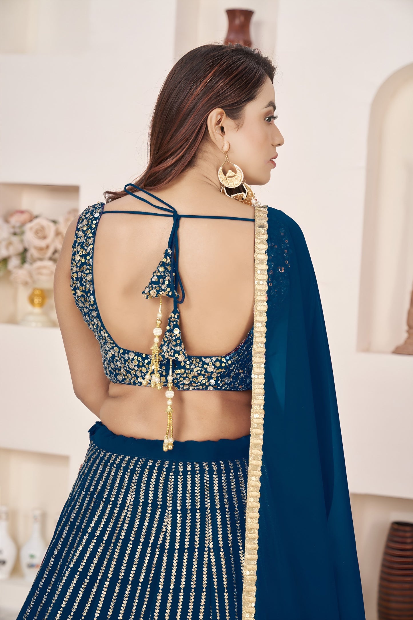 Stunning Blue Georgette Lehenga Choli with Zari & Sequin Embroidery