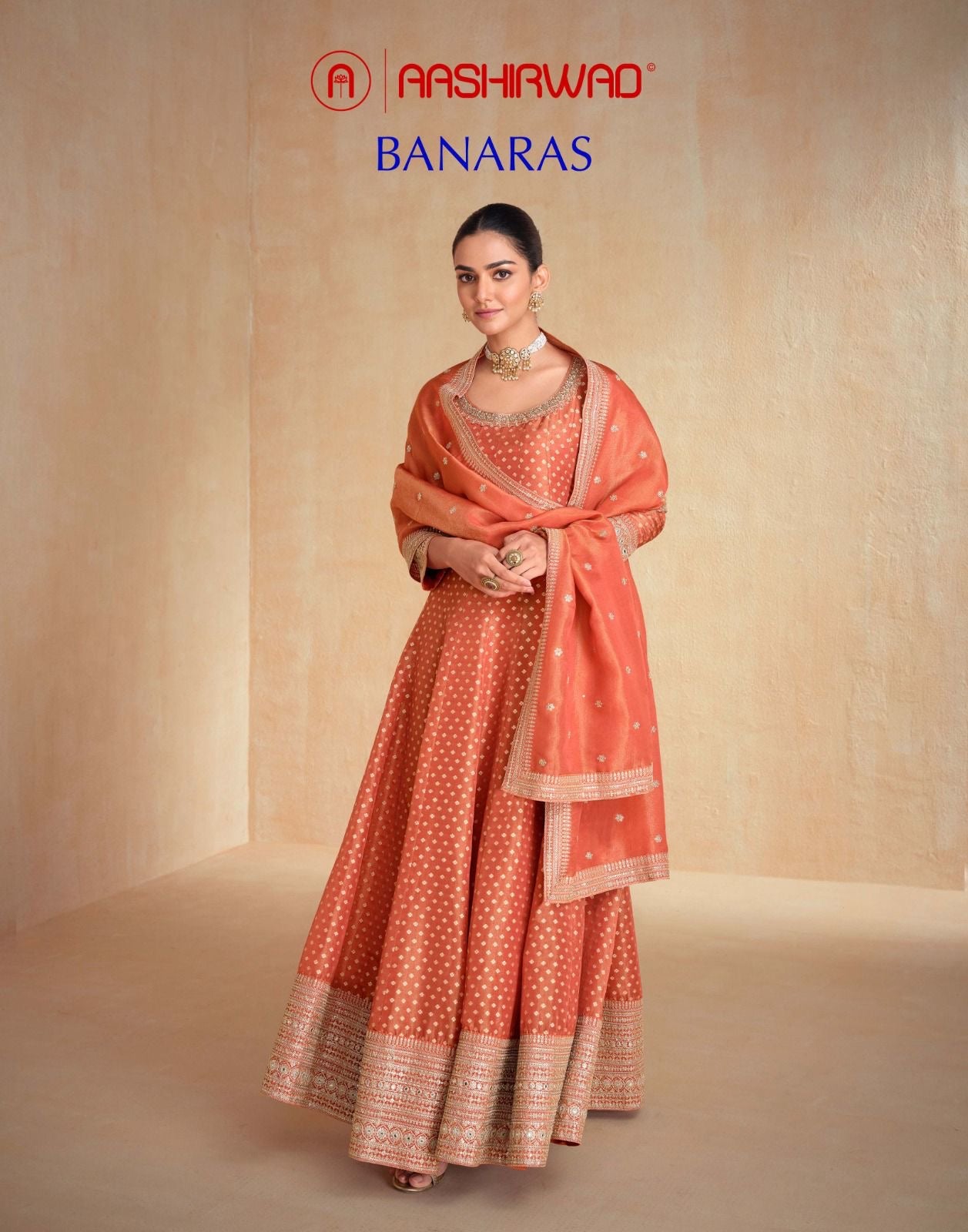 Aashirwad Pure Organza Jacquard Silk Banarasi Anarkali Suit with Dupatta