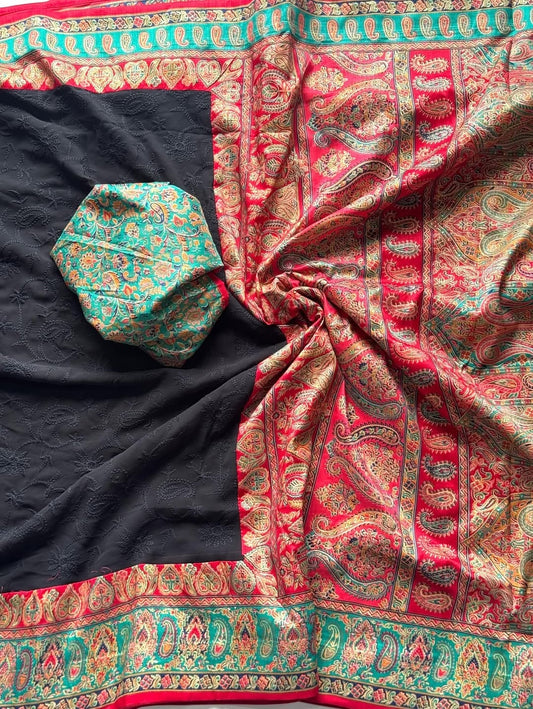 Georgette Luknowi With Pashmina Foil Print Saree