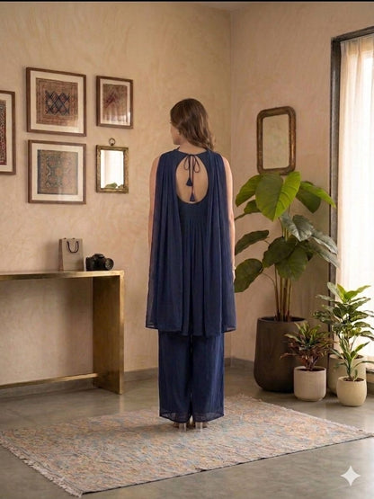 Royal Blue Embroidered Peplum Suit