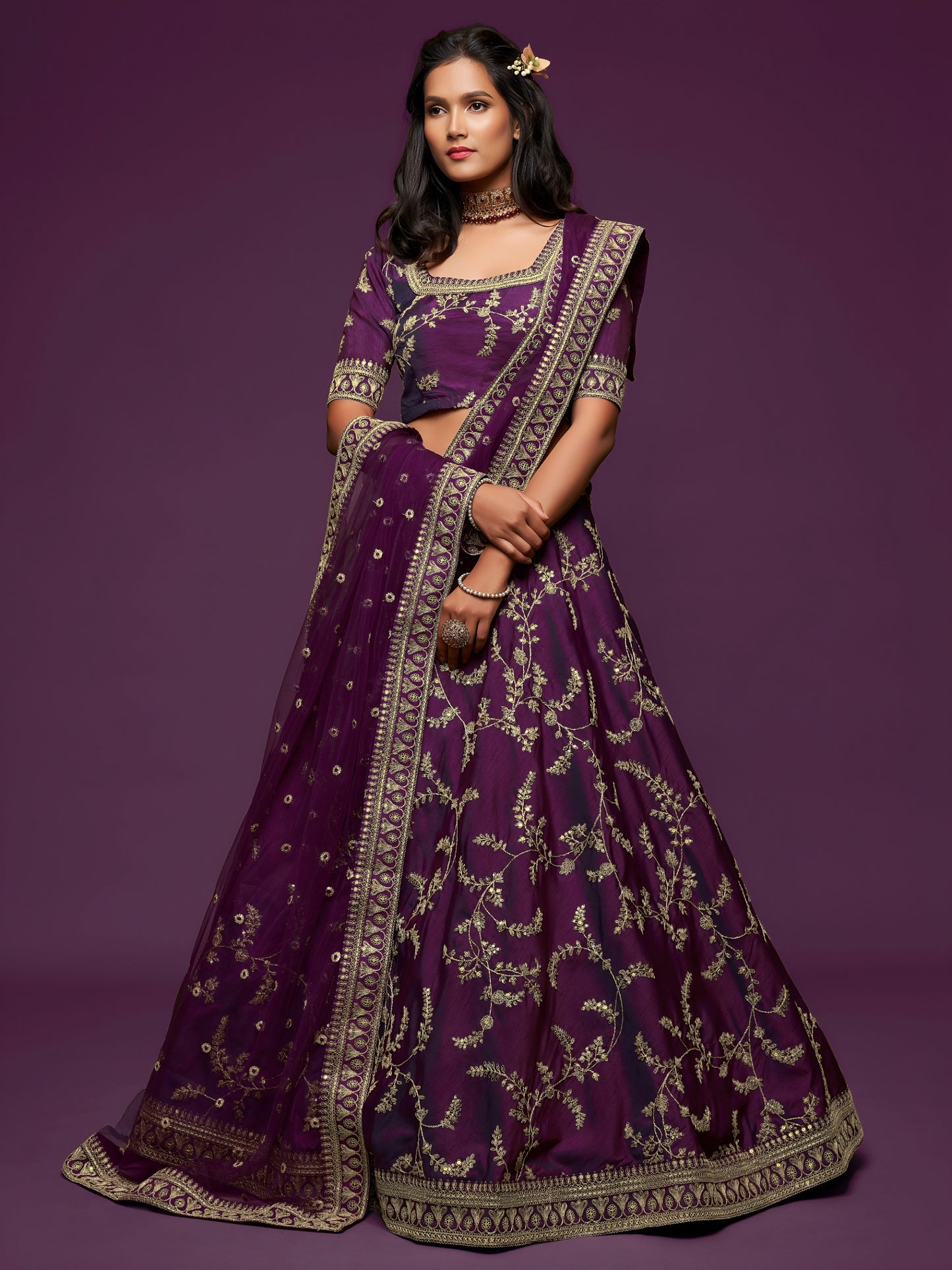 Royal Purple Embroidered Lehenga Choli