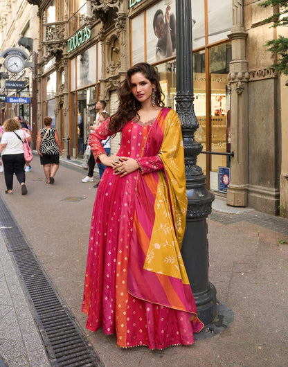Stunning floor-length Anarkali gown with dupatta