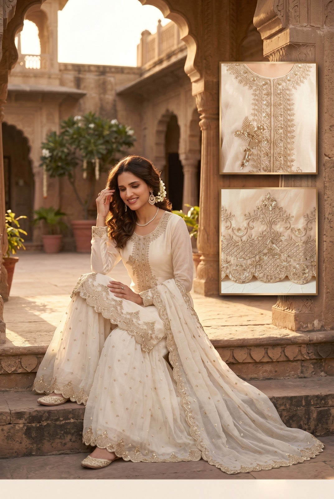Festive Tora Silk Plazo Set with Embroidery work