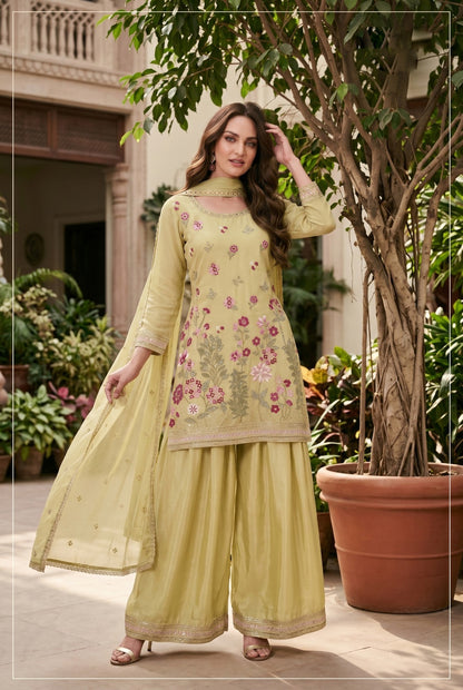 Meadow Bloom Premium Chinon Embroidered Suit Set with Dupatta