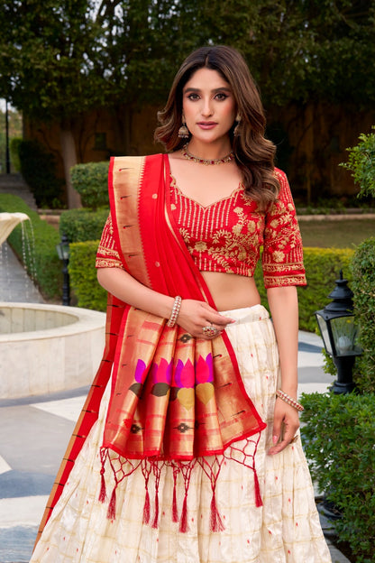 Paithani lehenga choli blends rich silk, zari weaving, and elegant embroidery