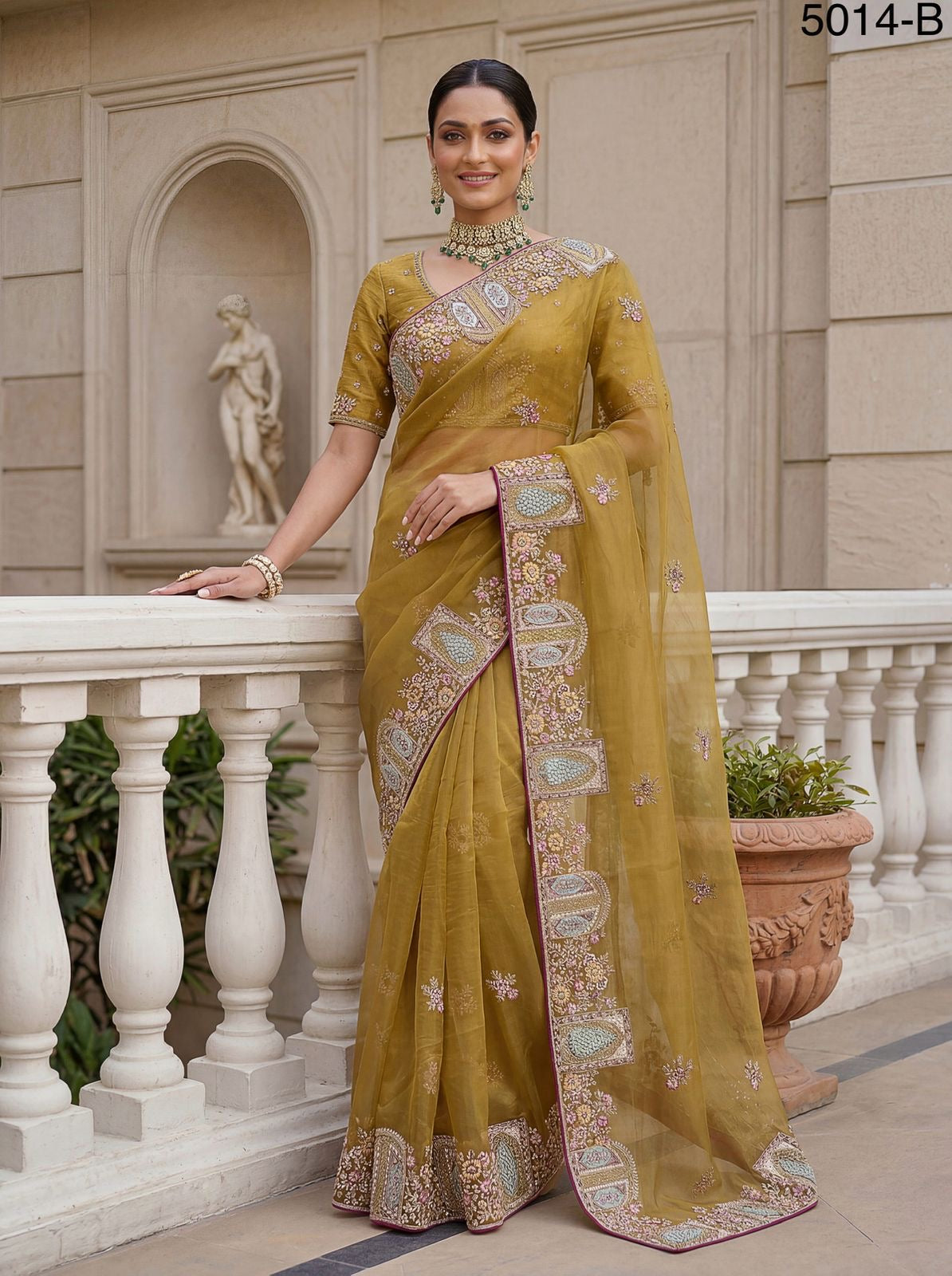 Attractive Pattern Designer Embroidery Partywear Saree