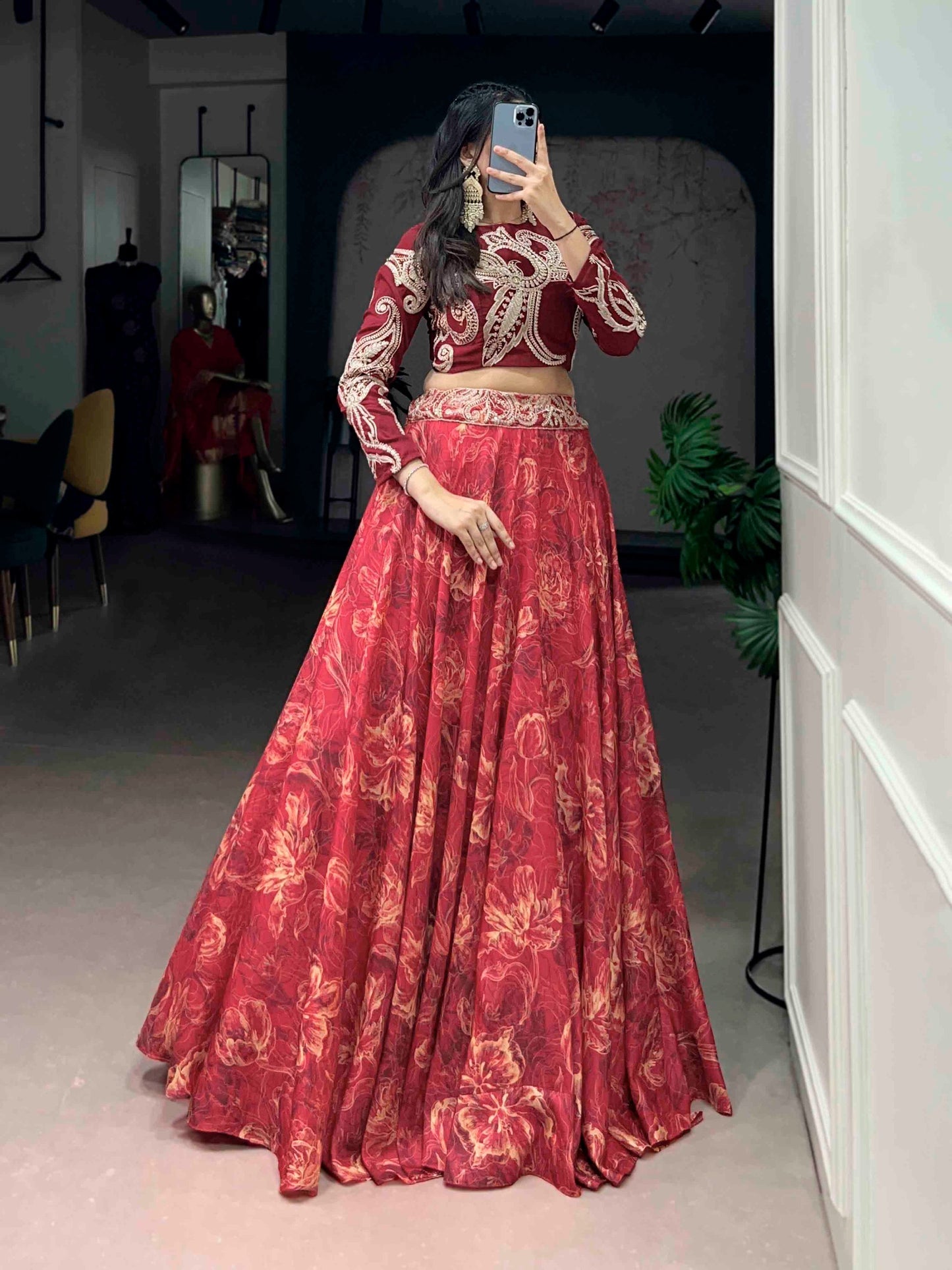 Premium Tussar silk lehenga with sequins & thread work blouse