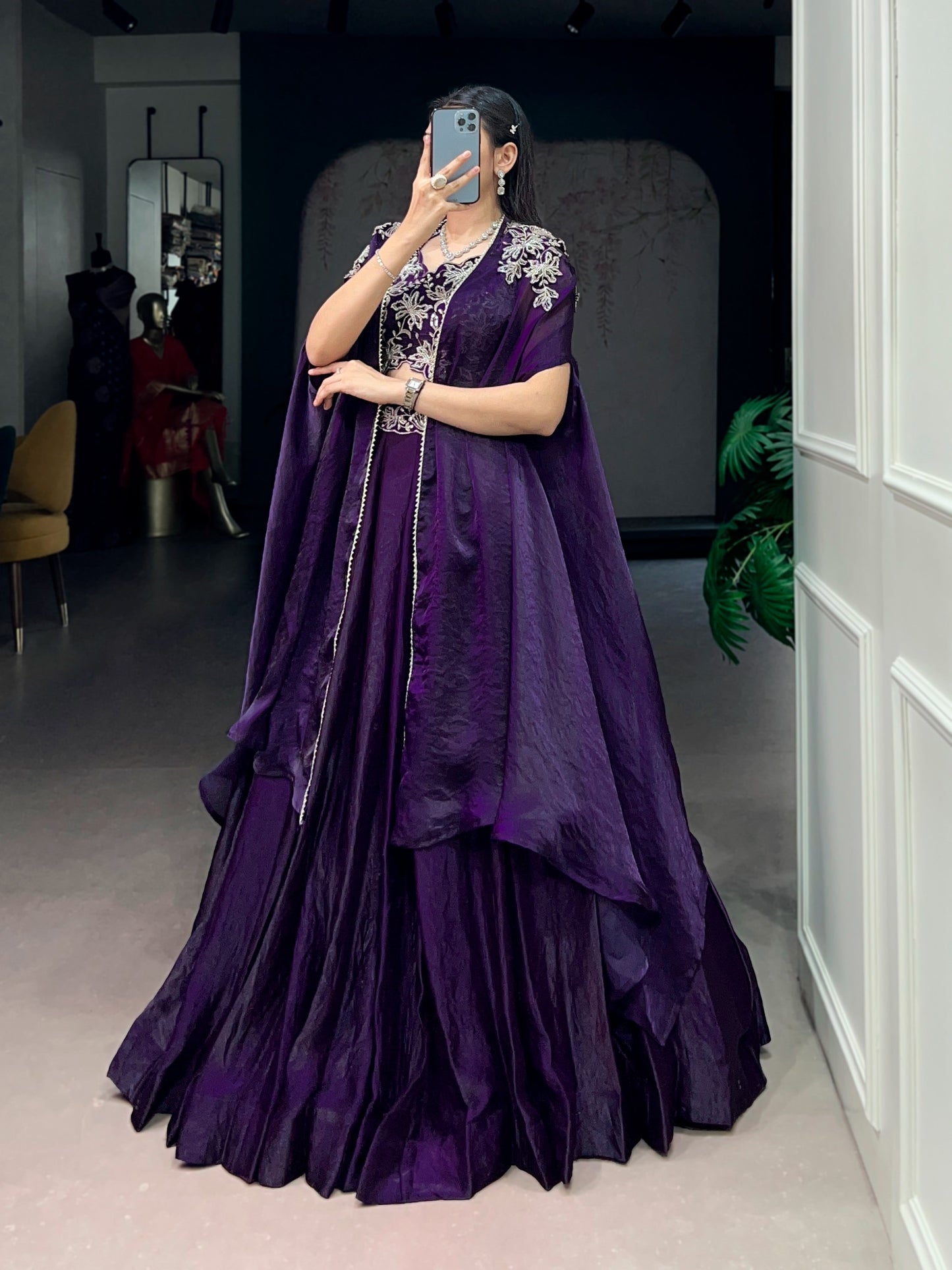 Cape Style Fendi Silk Lehenga