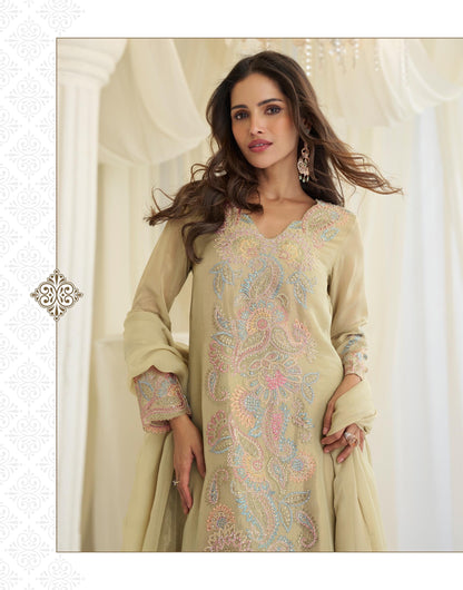 Delicate Floral Threadwork Stitched Suit