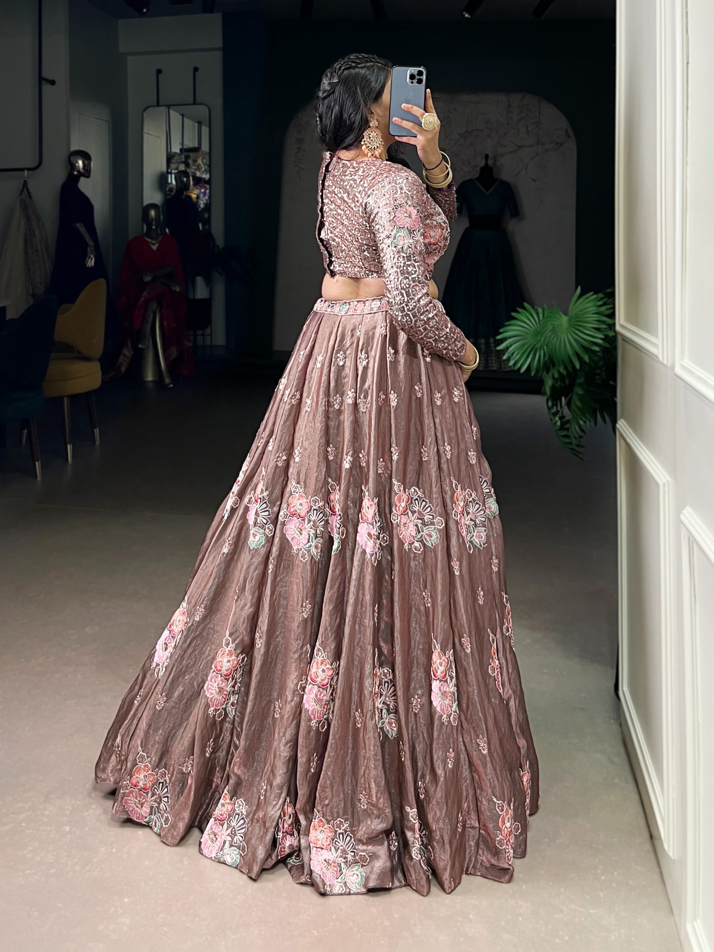 Rose Gold Flora Shimmer Co-ord Set Lehenga