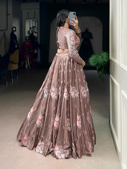 Rose Gold Flora Shimmer Co-ord Set Lehenga