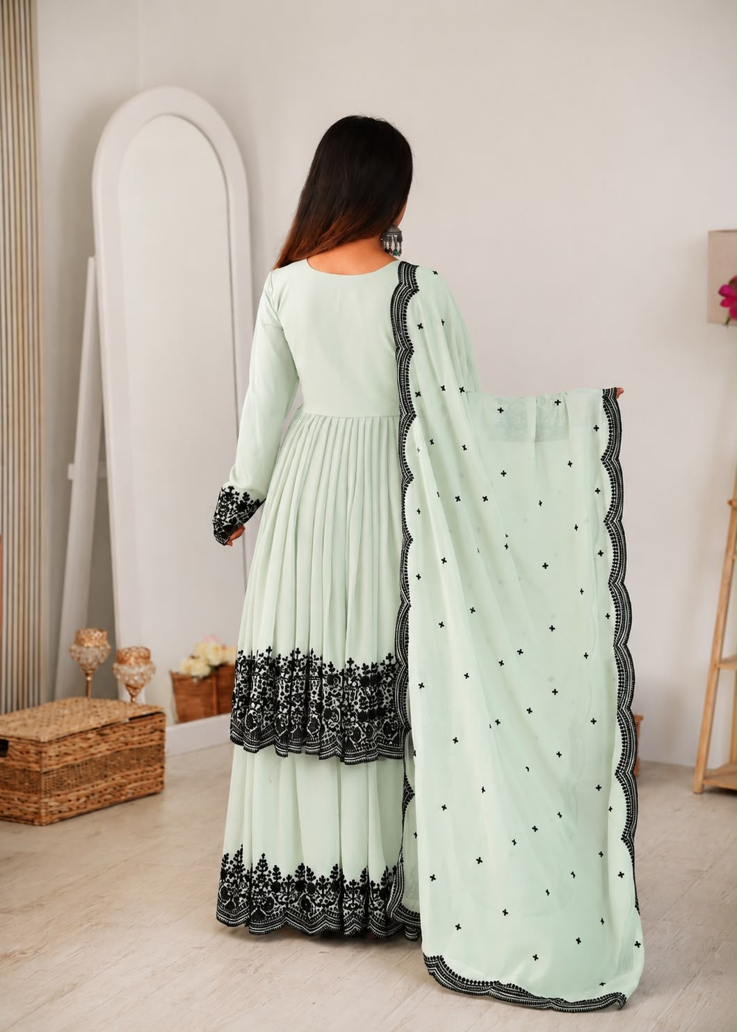 Premium Faux Georgette Embroidery Thread Plazo Suit Set with Dupatta