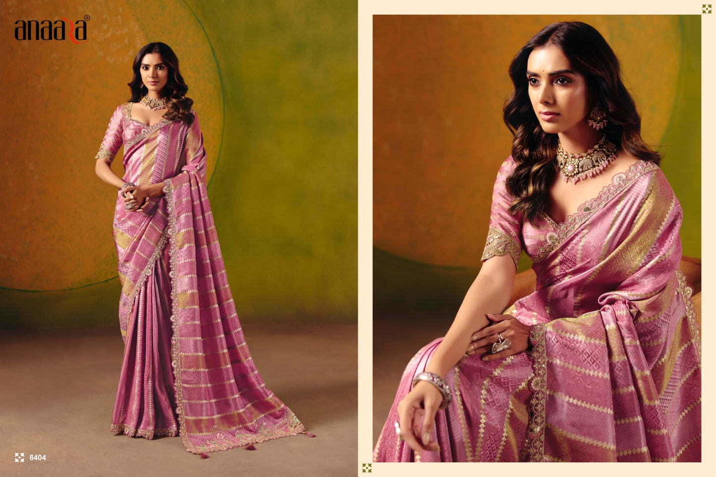 Smooth Zari Silk Saree with Fancy Work Border & Readymade Blouse