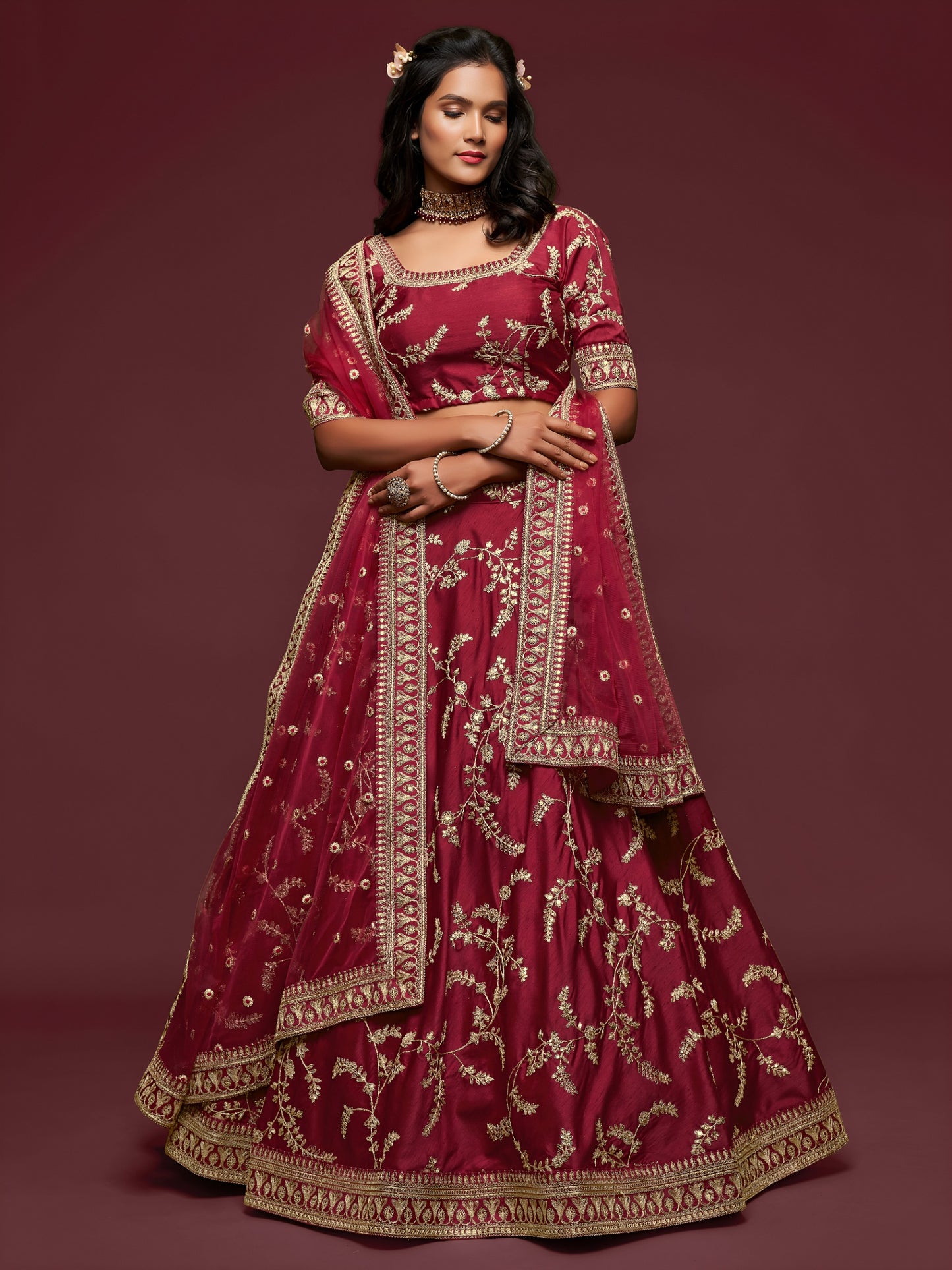 Maroon Embroidered Designer Lehenga Choli