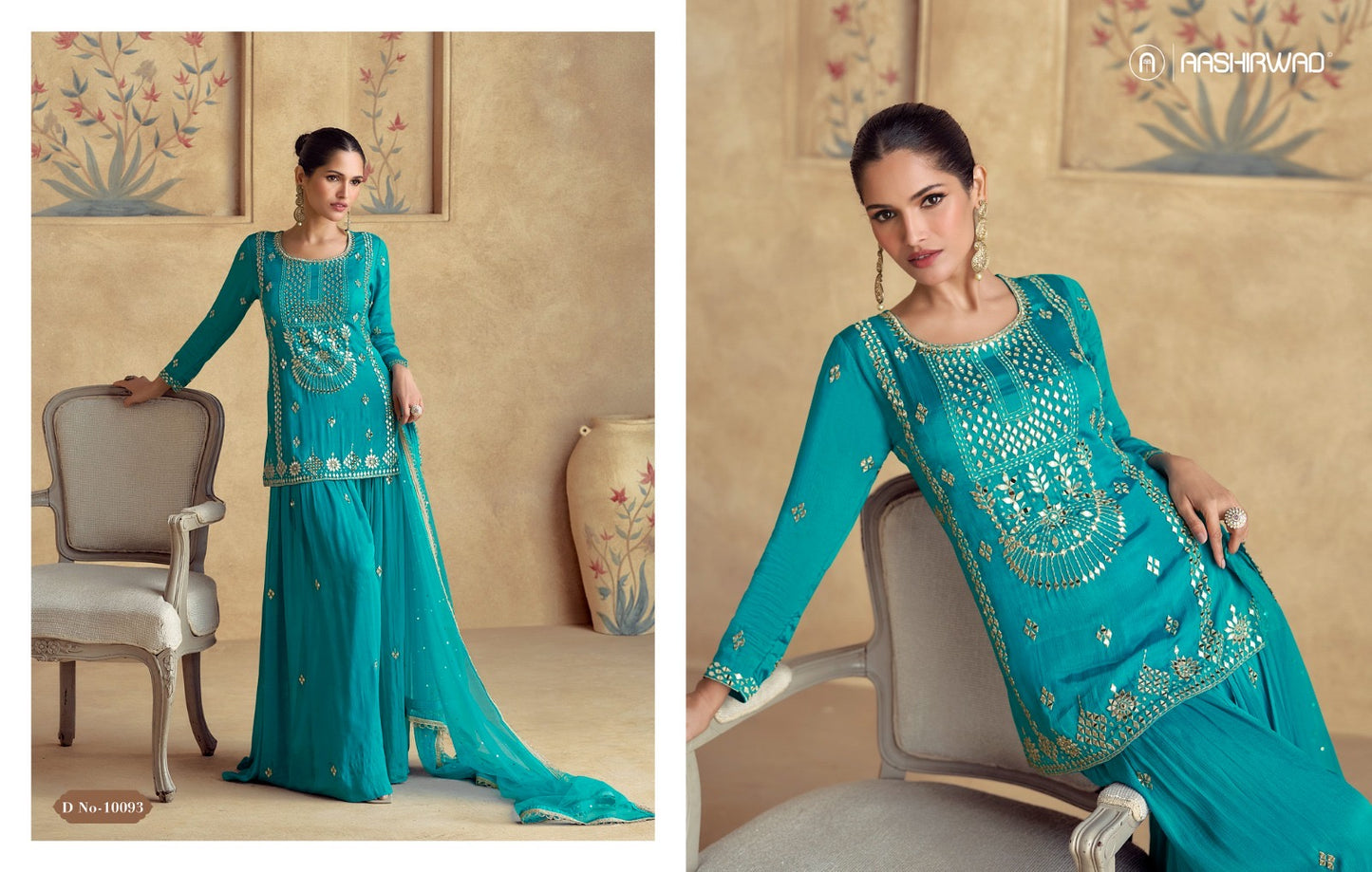 Designer Plazo Dress with Intricate Gold Embroidery – Aashirwad Collection