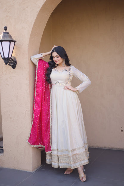 Vintage Real Mirror Anarkali Gown with Dupatta