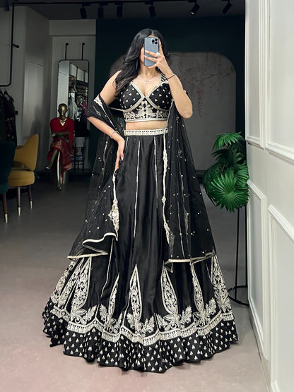 Naysha Silk Lehenga Choli with Thread & Sequins Embroidery & Net Dupatta