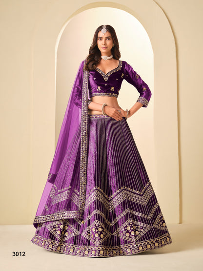 Ice Velvet Lehenga Choli with Heavy Zari and Sequins Embroidery